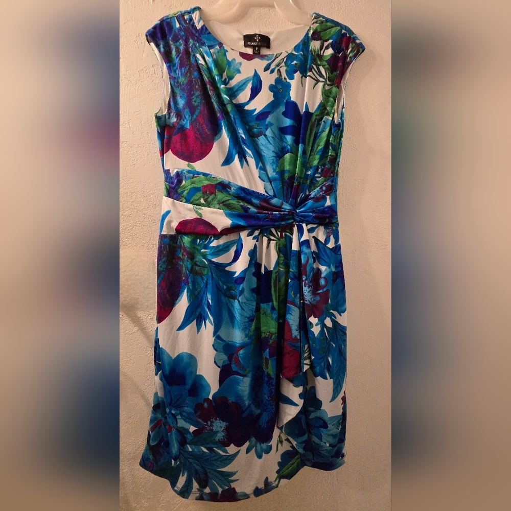 Ronni Nicole Blue and Green Floral Midi Dress